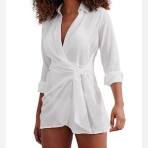 WHITE Long Sleeve Swim CoverUp Dress